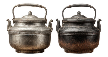 Vintage Cookware Kettles Isolated on Transparent Background for Design