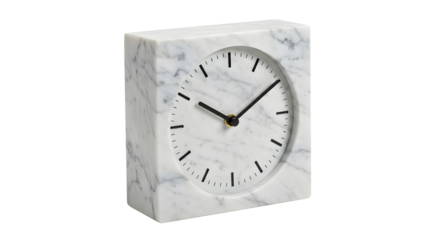 Marble Clock Isolated on White Background | Square Decorative Timepiece for Home Decor, Gift Ideas and Lifestyle Photography