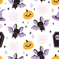 halloween seamless pattern with cute bat
