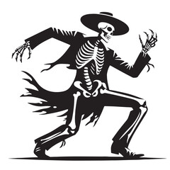 Black Skeleton Dancing  Silhouette Vector Illustration design, Solid White Background