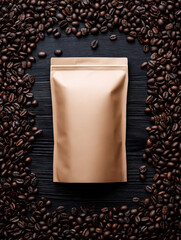 roasted coffee beans with kraft bag