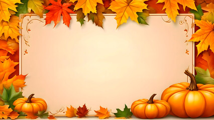 Fototapeta premium Thanksgiving background with pumpkins and autumn leaves, seasonal still life celebrating harvest traditions and festive cultural holiday atmosphere