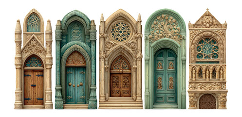 Obraz premium Intricate Decorative Doors with Unique Designs and Textures Isolated