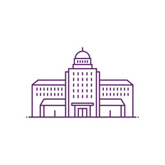 building line drawing of civic center government architecture symbolizing urban planning and public administration with minimal design