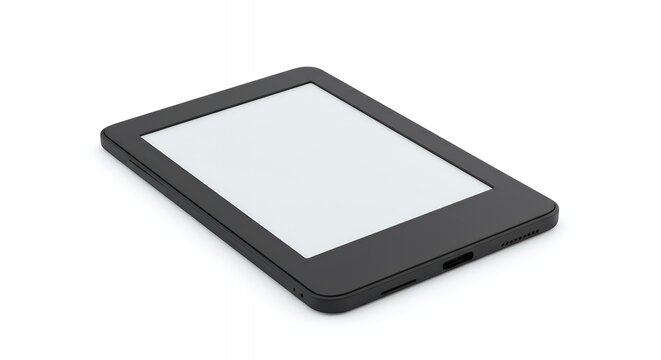Black e-reader with blank screen, an electronic book device isolated on a clean white background