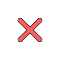 red x mark design representing cross cancel reject wrong symbol with rounded edges on white background