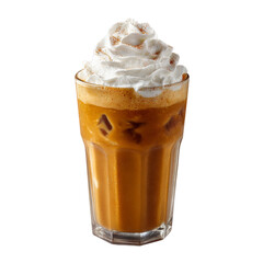 Pumpkin cream cold brew with whipped topping. Isolated white background. Png format