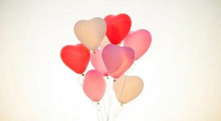 Vibrant Heart Shaped Balloons Floating in a Bright Sky with Copyspace, Perfect for Love and Celebration Concepts