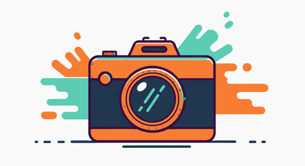 Obraz premium Modern flat design vector illustration of a colorful camera, a simple logo concept for photography and creative art