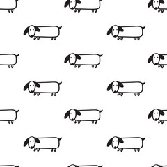 Cute hand drawn dachshund. Outline vector design. Illustration on white background.