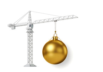 the crane holds a Christmas ball . Generative AI
