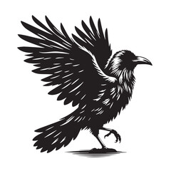 Black Raven Bird Silhouette Vector Illustration design, Solid White Background