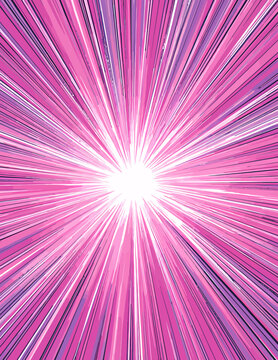 Ein dynamischer Vektor-Hintergrund mit leuchtenden pinken und lila Strahlen, die aus einem hellen Zentrum explodieren und Energie sowie Bewegung symbolisieren.