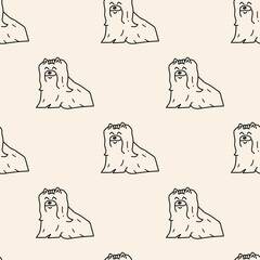 Cute long-haired dog. Seamless pattern. Outline design. Vector illustration.