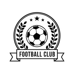 Obraz premium Minimalist Football Club Emblem with Soccer Ball and Laurel Wreath