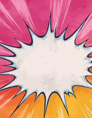 Fototapeta premium Dieser lebendige Vektor-Hintergrund im dynamischen Comic-Stil zeigt eine explosive Sprechblase mit radialen Linien in leuchtenden Pink- und Orangetönen.