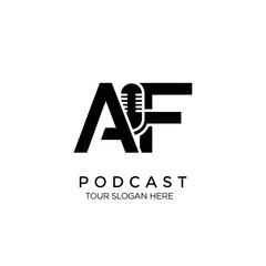 Simple and modern AF initial letter logo design with an integrated podcast microphone symbol, ideal for audio branding, broadcasting, or studio identity
