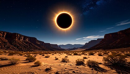 Lunar eclipse over desert