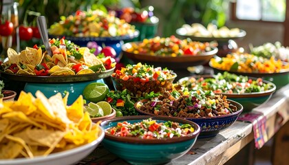 Colorful array of Mexican food dishes