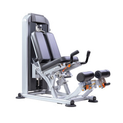 An inviting shot of a modern leg extension machine, crafted from metallic and dark-colored materials