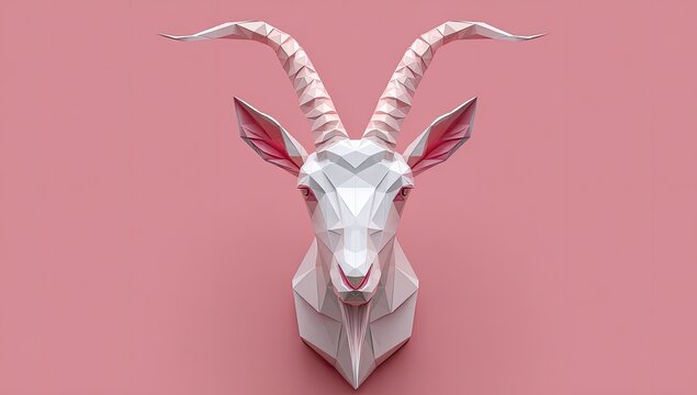 3D polygonal goat head, pale pink