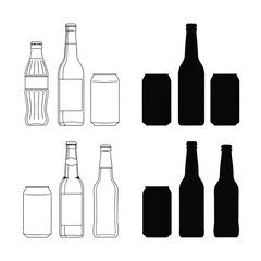 Set of 8 beer and soda bottle and can illustrations