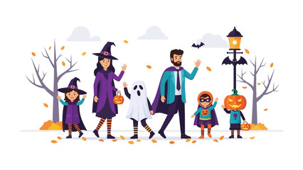 Halloween Family: A family dressed in Halloween costumes celebrates the spooky season, capturing the fun and excitement of trick-or-treating with an image full of playful joy.