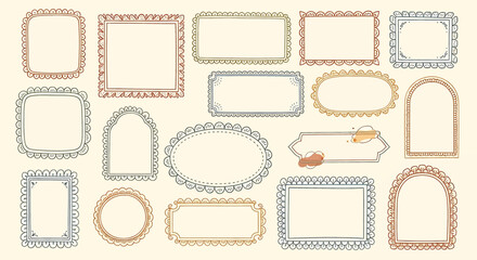 Collection of ornate decorative frames in various shapes and colors.