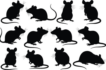 Silhouette Collection of Mice and Rats in Various Poses, Rodent Animal Vector Set for Wildlife, Pest Control, and Nature Design