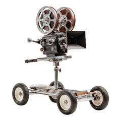 Obraz premium Vintage Film Camera on Wheels Isolated on Background