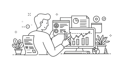 A person sitting at a desk with a laptop and a pen for business presentation, website design, technology blog, or digital marketing