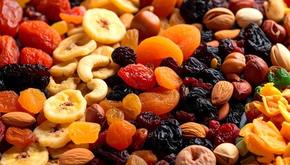 Colorful assortment of dried fruits and nuts