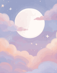 Träumerischer Nachthimmel mit Vollmond und Wolken