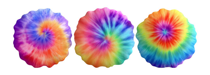 Colorful Tie-Dye Patterns on Transparent Background for Creative Projects