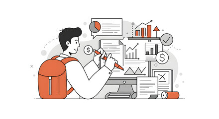 A man writing on a piece of paper with a pencil for digital design, illustration, visual communication, or stock photography