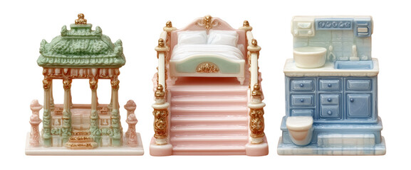 Elegant Miniature Furniture Set with Colorful Architectural Designs