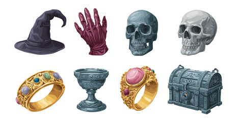 Witch Hat and Gothic Skeleton Elements for Fantasy Art Design