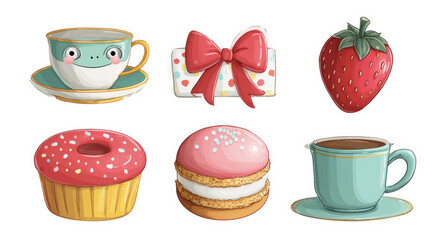 Illustrative Isolated Objects of Sweet Treats and Cute Cup Designs