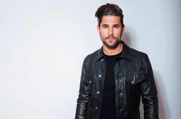 Handsome young man in leather jacket