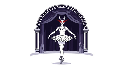 Dark Ballerina: A mystical ballet dancer takes center stage, illuminated by the stage lights in a detailed illustration, with a unique blend of grace and mystique.