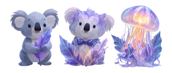 Cute Koala and Jellyfish Illustration in Soft Pastel Art Style