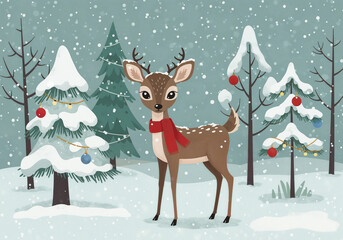 a cute little deer in a New Year's forest . Generative AI