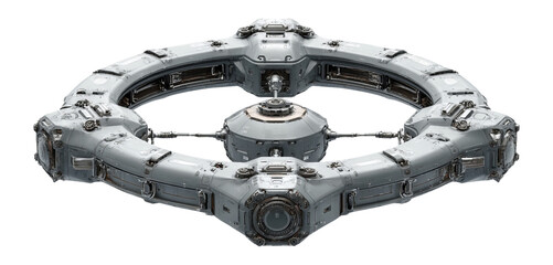 Futuristic Space Station in Gray Color on Isolated Transparent Background