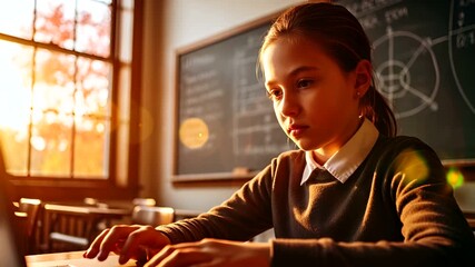 Focused young student using a laptop in classroom for online learning with blackboard - Powered by Adobe