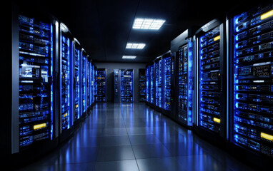 Server room with rows of high - tech computer servers
