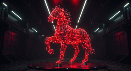 A fiery horse is the symbol of the year in a futuristic setting. . Generative AI