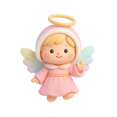Fototapeta premium Cute Pink Christmas Angel with Rainbow Wings – Pastel Holiday Clipart