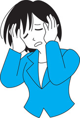 頭を抱えるスーツ姿の女性