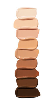 Makeup Liquid foundation smear range composition isolated on white background. BB CC Cream Concealer texture. Cosmetic product brush swatch