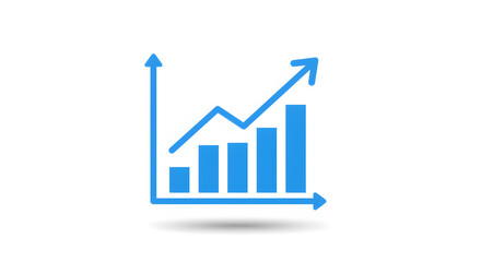 A blue icon of a graph chart for digital design, illustration, visual communication, or stock photography